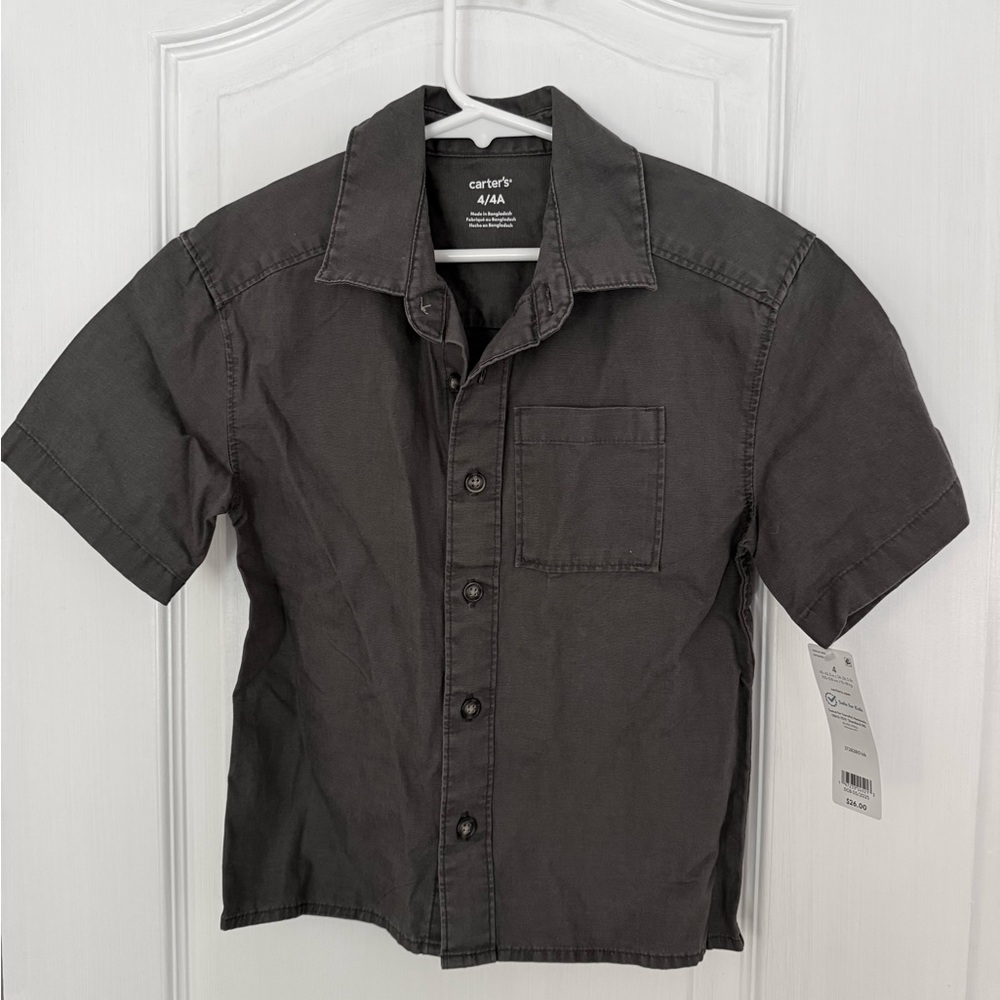 NEW Carter's Boys Short-Sleeve Button Down Shirt, Black NWT